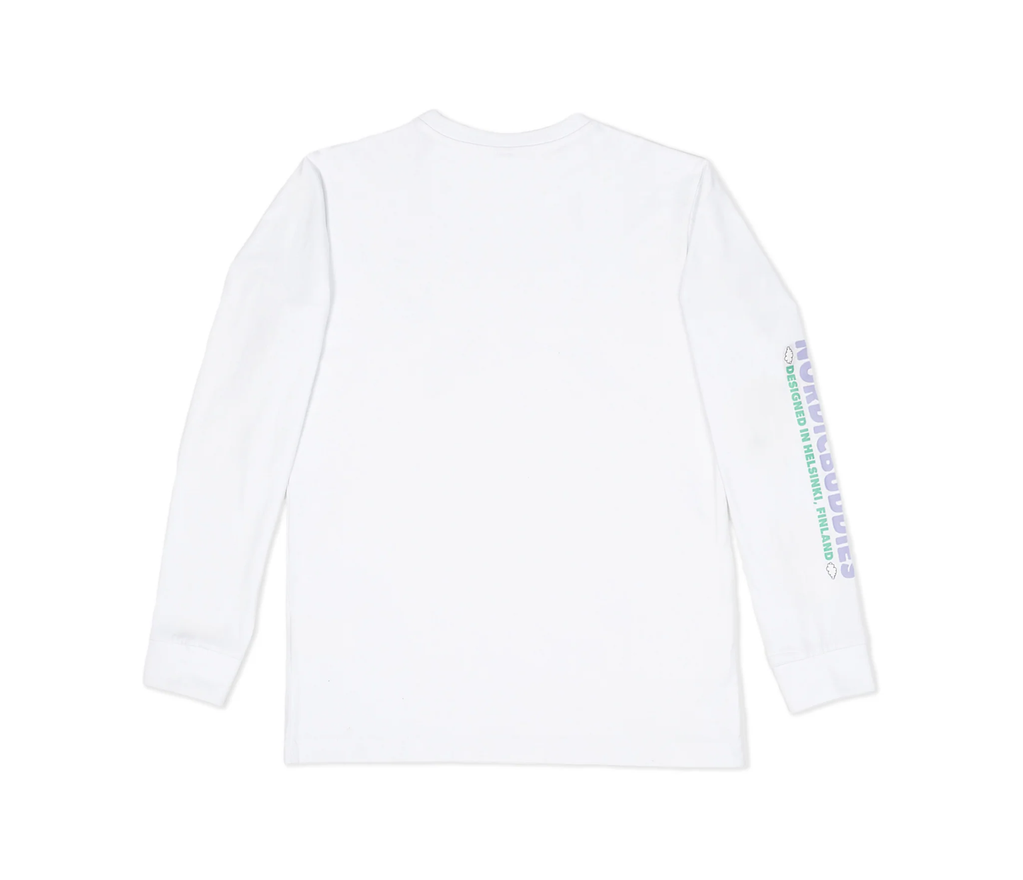Back view of Moomintroll adventure long sleeves t-shirt in white with colorful printed details