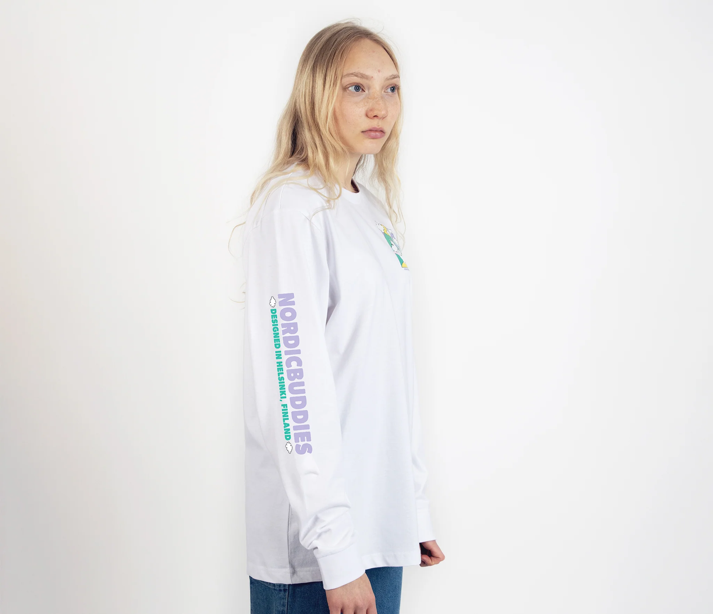 Moomintroll adventure long sleeves t-shirt by Moomin featuring NordicBuddies logo and colorful design.