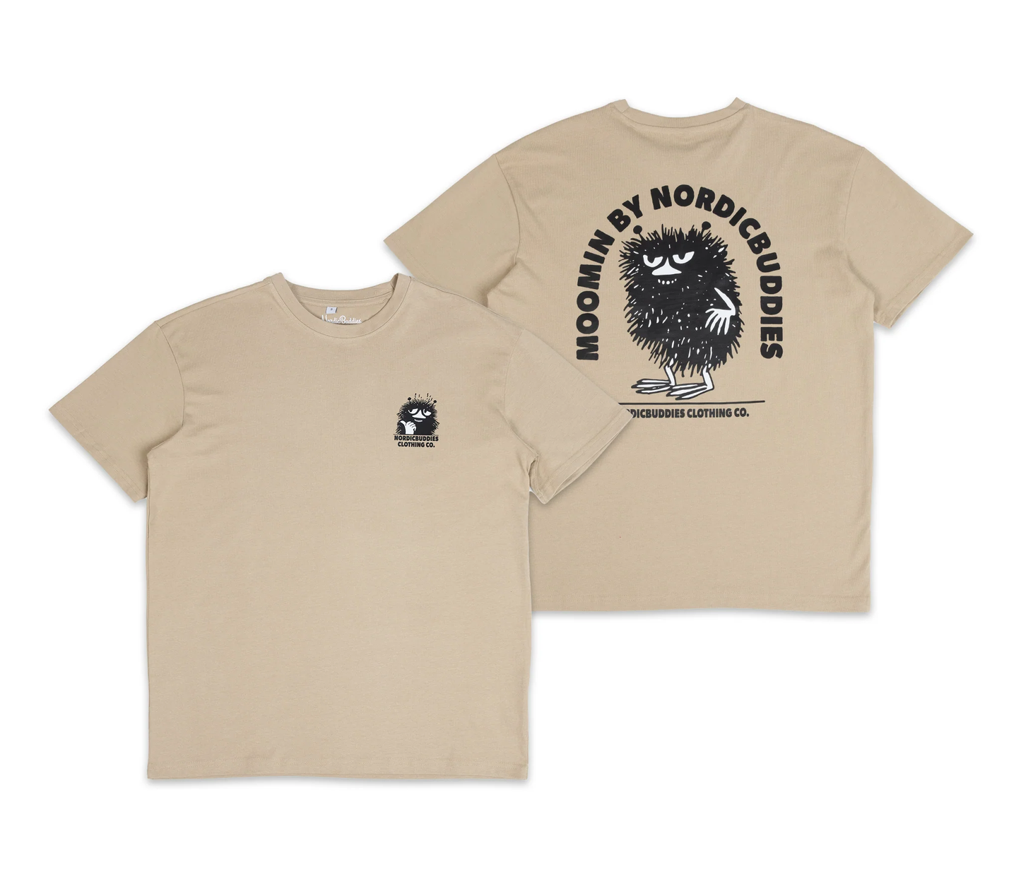 Moomin by NordicBuddies Stinky Plotting T-Shirt Beige with graphic print on front and back