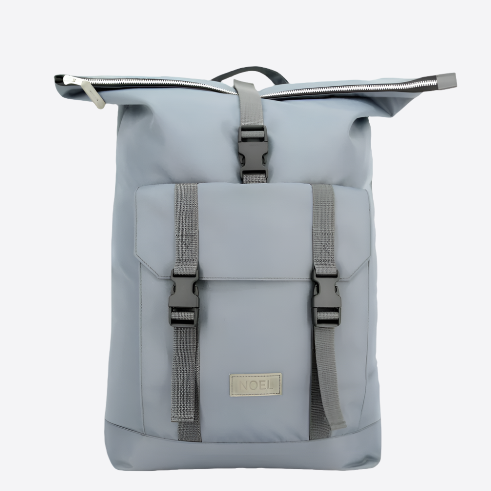 Noel durable everyday backpack in light gray with a roll-top design and sturdy straps