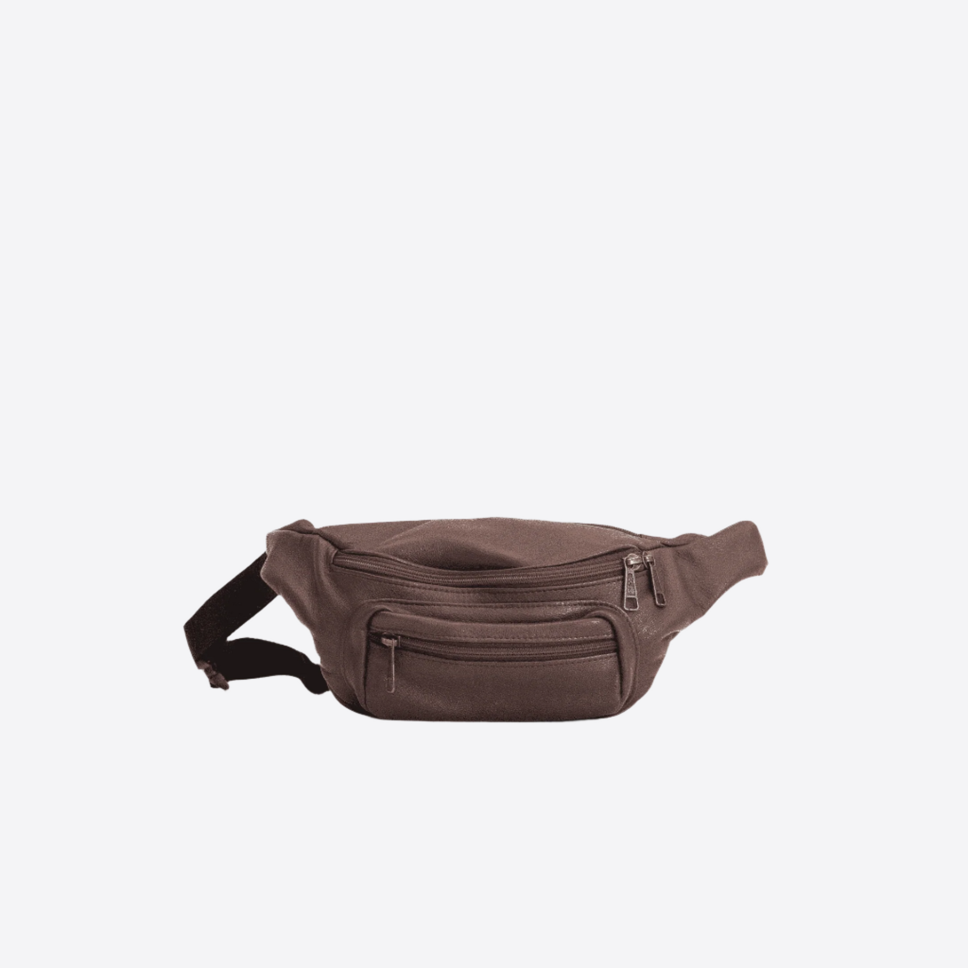 Papillon brown leather waist bag with adjustable strap and zippered pockets for secure storage