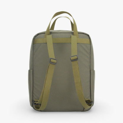 Noel Everyday carry backpack in olive green with adjustable shoulder straps and side pockets