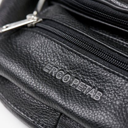 Jeekim leather waist bag for travel with multiple zippered compartments in sleek black design