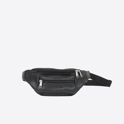 Jeekim leather waist bag for travel with multiple zippered pockets and adjustable strap