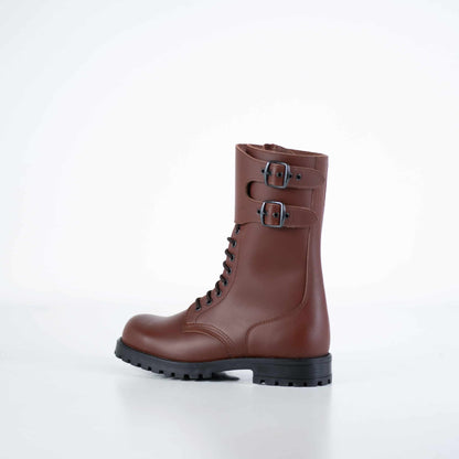 Samelin light brown leather boots with buckle and lace-up design for stylish comfort