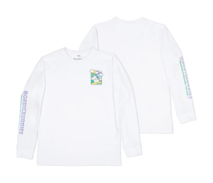 Moomintroll adventure long sleeves t-shirt in white featuring colorful graphics from NordicBuddies