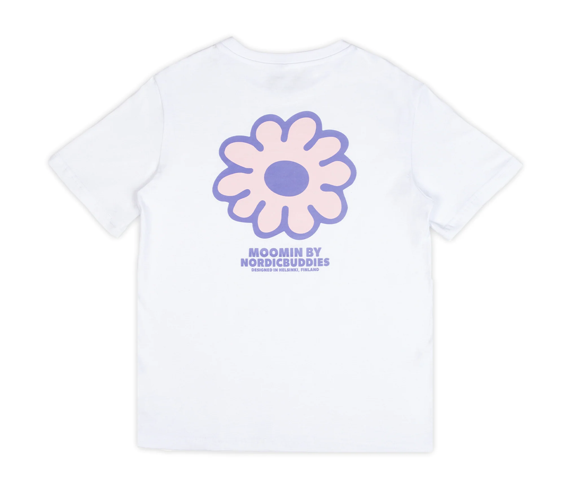 Moomintroll flower women's t-shirt with pastel flower graphic and logo on the back