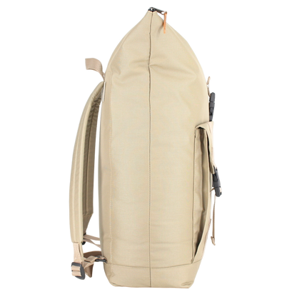 Side view of a beige hiking backpack 25L with adjustable straps for daily use