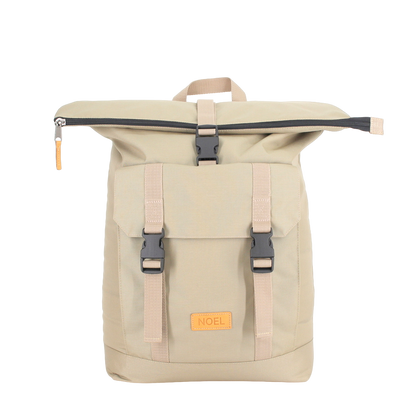 Beige hiking backpack 25L by Noel with roll-top design and adjustable straps