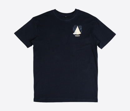 Moomin by NordicBuddies adventure t-shirt dark blue featuring a playful mountain illustration