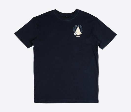 Moomin by NordicBuddies adventure t-shirt dark blue featuring a playful mountain illustration