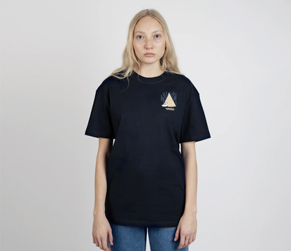 Moomin by NordicBuddies adventure t-shirt dark blue featuring a minimalistic sailing design