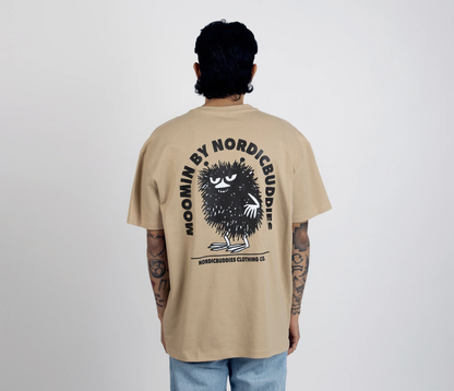 Back view of Stinky Plotting T-Shirt Beige by Moomin NordicBuddies with graphic character print