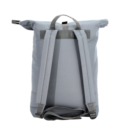 Noel durable everyday backpack in gray with padded adjustable straps and roll-top closure